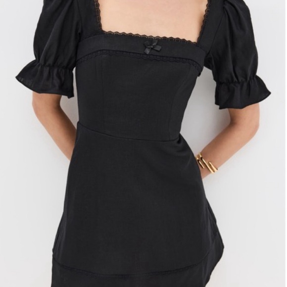 Reformation Evianna Black Linen Puff Sleeve Mini Dress 2 - Picture 3 of 11